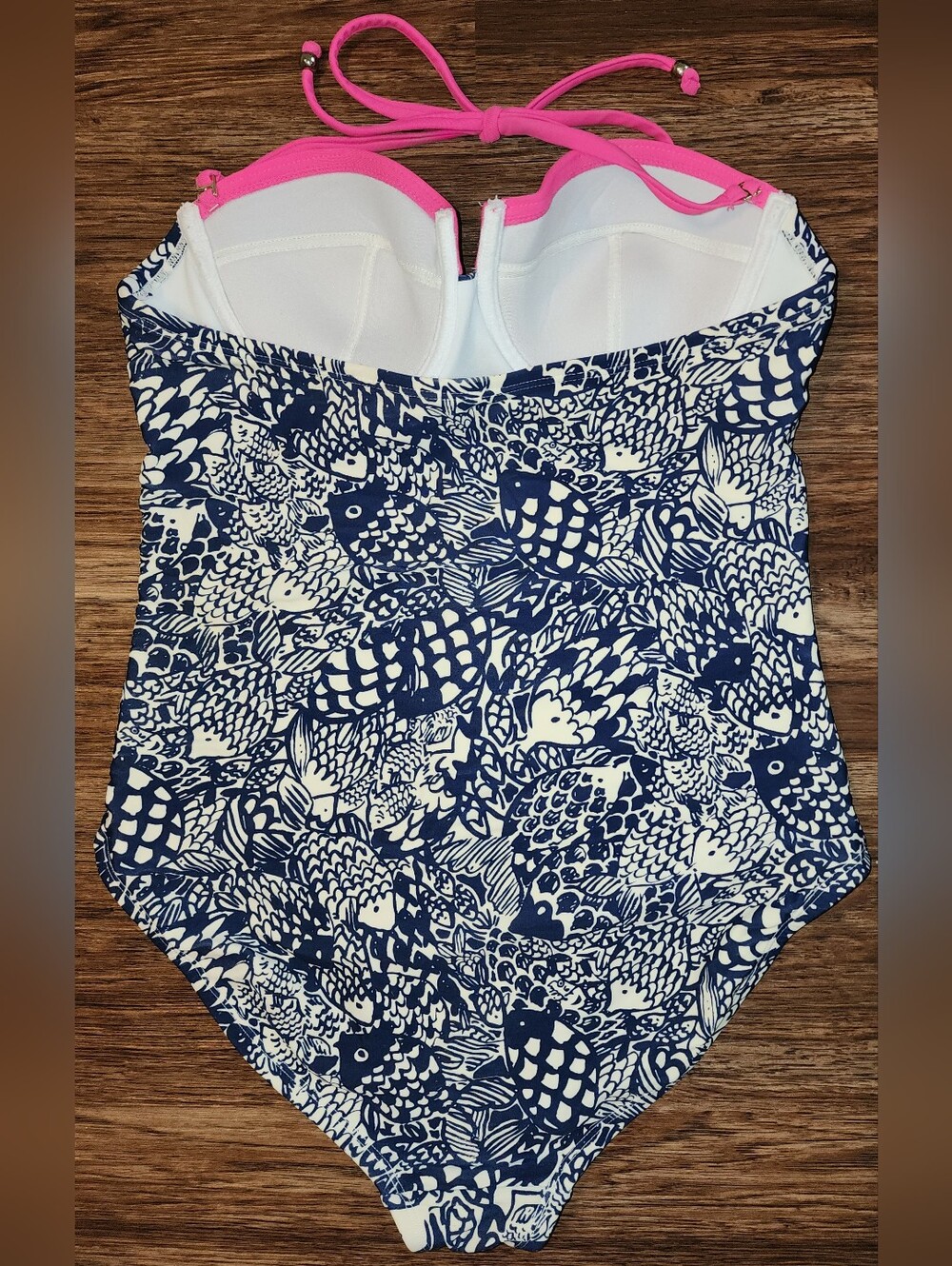 Lilly Pulitzer Halter One-Piece Swimsuit โ Navy Fish Print - Size M - Picture 3 of 4